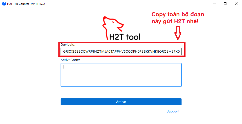 copy toàn bộ phần DeviceId và gửi cho H2T để được kích hoạt