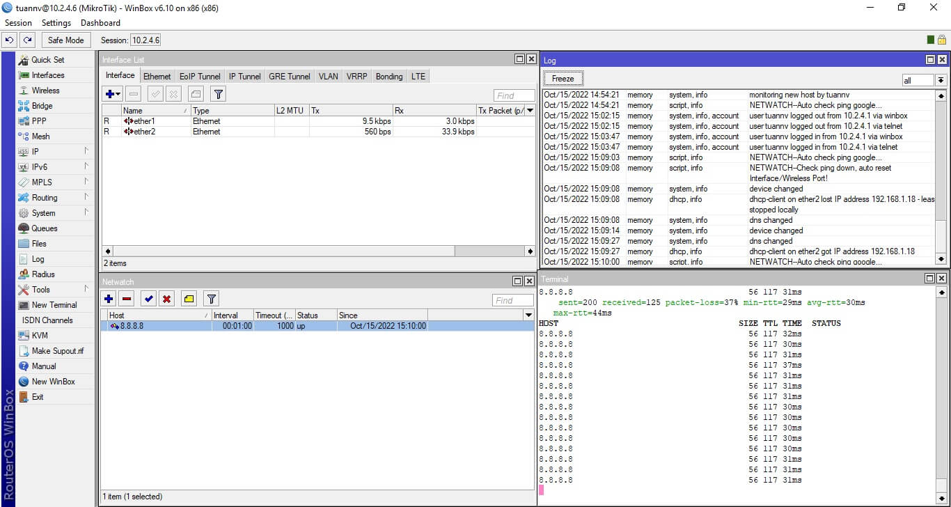 MikroTik - Auto reboot/reset interface when lost connection