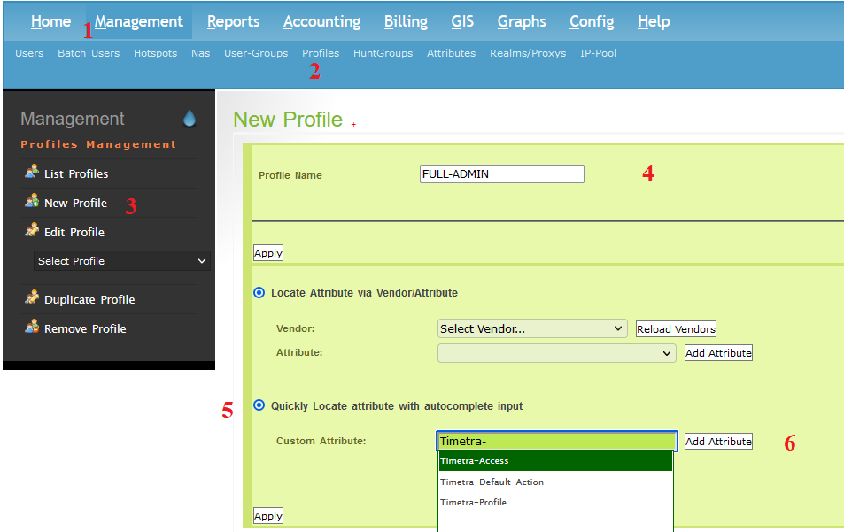 Create new Profiles in daloRadius